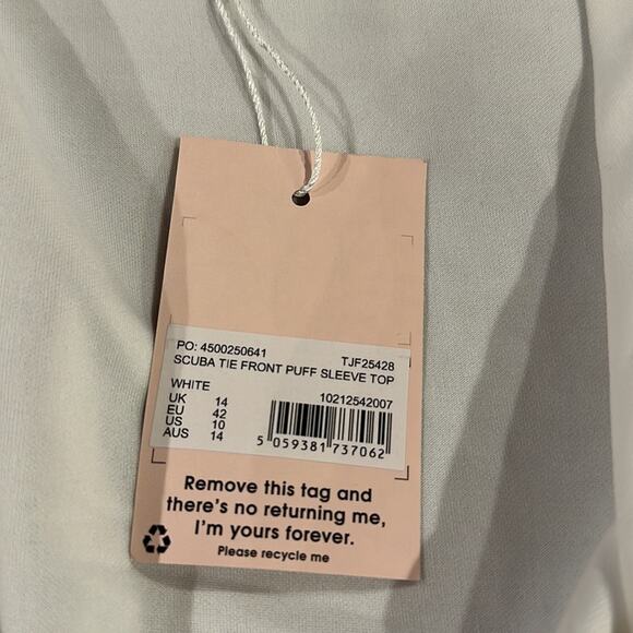 Missguided scuba tie front puff sleeve top NWT size 10 - Picture 3 of 4